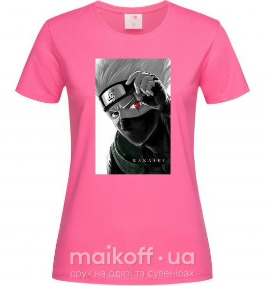 Жіноча футболка Naruto Kakashi чб Яскраво-рожевий фото