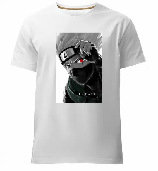 Мужская премиум футболка Naruto Kakashi чб Белый фото