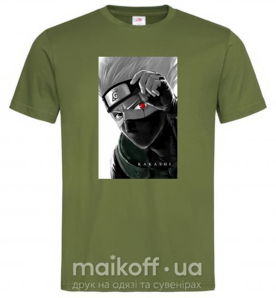 Мужская футболка Naruto Kakashi чб Оливковый фото