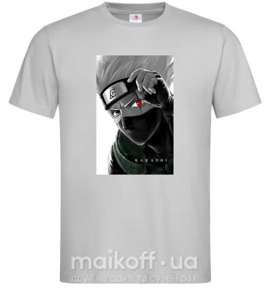 Мужская футболка Naruto Kakashi чб Серый фото