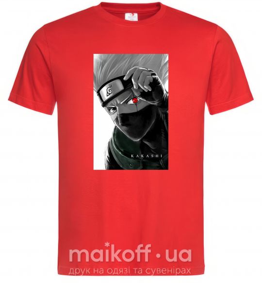 Мужская футболка Naruto Kakashi чб Красный фото