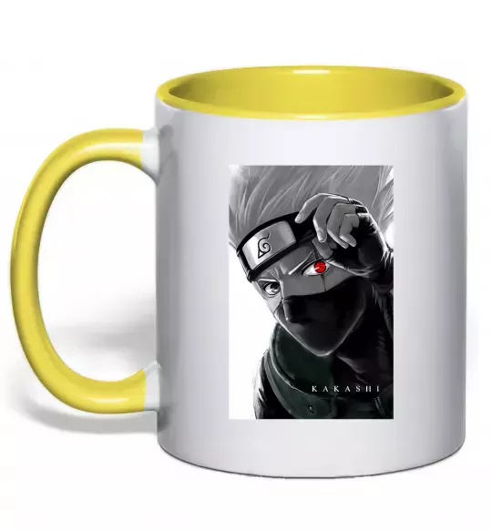 Чашка з кольоровою ручкою Naruto Kakashi чб Сонячно жовтий фото