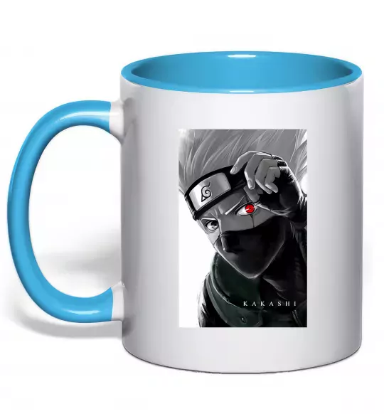 Чашка з кольоровою ручкою Naruto Kakashi чб Блакитний фото