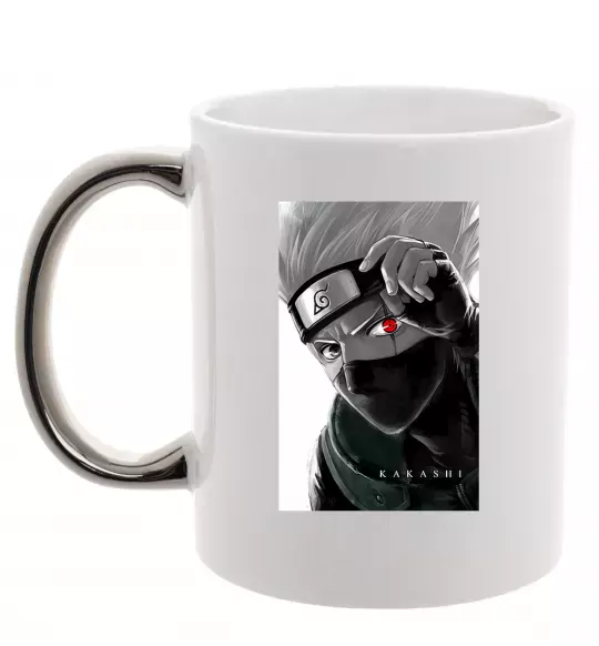 Чашка з кольоровою ручкою Naruto Kakashi чб Срібло фото