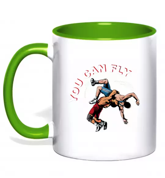 Чашка з кольоровою ручкою You can fly Зелений фото