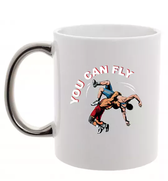 Чашка з кольоровою ручкою You can fly Срібло фото