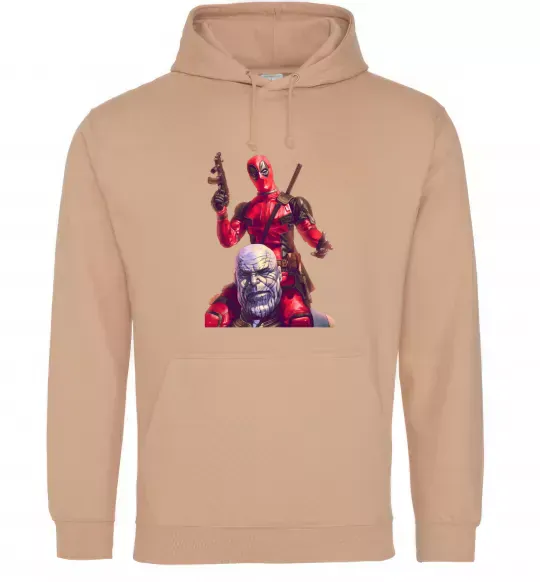 Чоловіча толстовка (худі) Дедпул і танос Пісочний фото