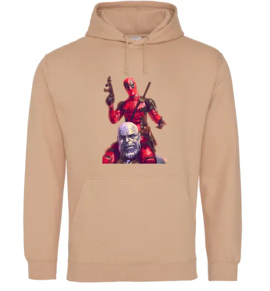 Жіноча толстовка (худі) Дедпул і танос Пісочний фото