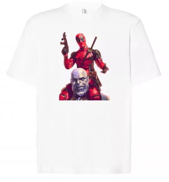 Футболка Оверсайз Дедпул і танос Білий фото