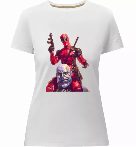 Женская премиум футболка Дедпул і танос Белый фото