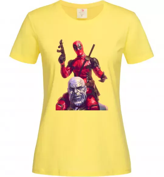 Женская футболка Дедпул і танос Лимонный фото