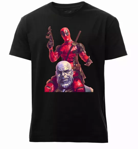 Чоловіча преміум футболка Дедпул і танос Чорний фото