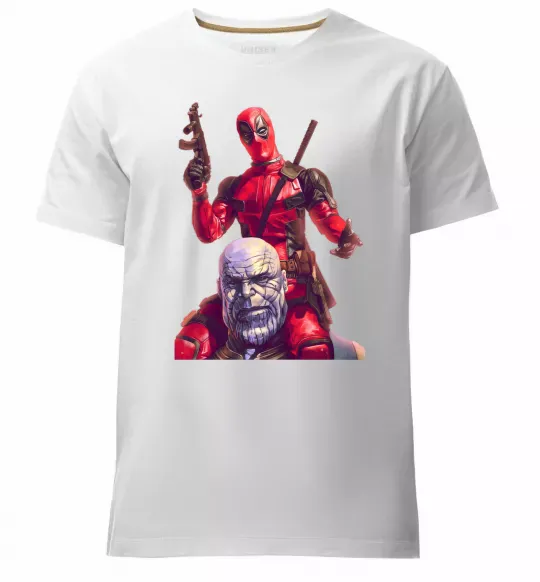 Чоловіча преміум футболка Дедпул і танос Білий фото
