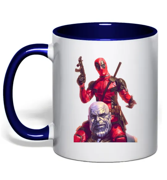 Чашка с цветной ручкой Дедпул і танос Глубокий темно-синий фото