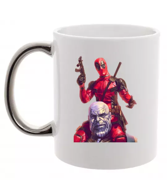 Чашка с цветной ручкой Дедпул і танос Серебро фото