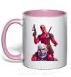 Чашка с цветной ручкой Дедпул и танос Нежно розовый фото