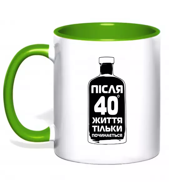 Чашка з кольоровою ручкою Життя після 40 тільки починається Зелений фото