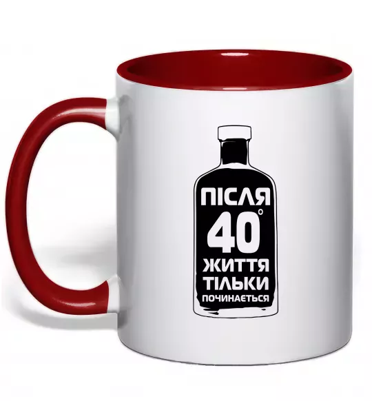 Чашка з кольоровою ручкою Життя після 40 тільки починається Червоний фото