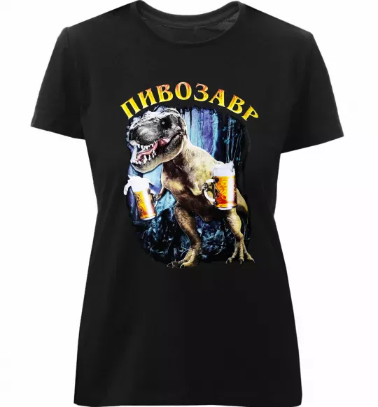 Женская премиум футболка Пивозавр Черный фото