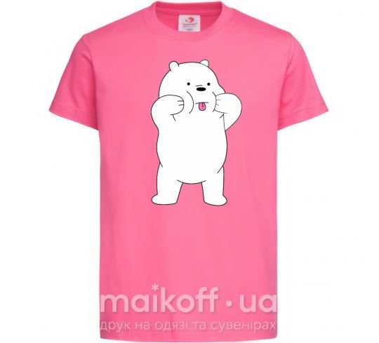 Дитяча футболка Обычные медведи Белый показывает язык Яскраво-рожевий фото