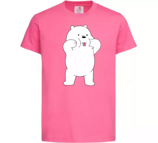Детская футболка Обычные медведи Белый показывает язык Ярко-розовый фото