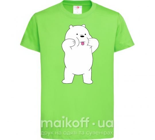 Дитяча футболка Обычные медведи Белый показывает язык Лаймовий фото