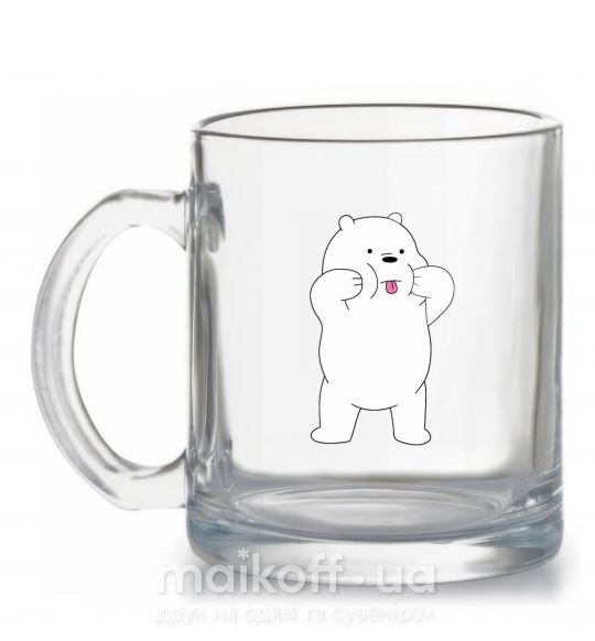 Чашка стеклянная Обычные медведи Белый показывает язык Прозрачный фото