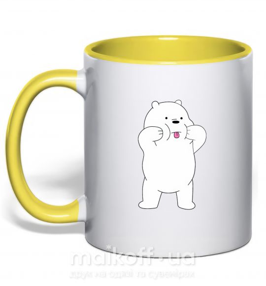 Чашка с цветной ручкой Обычные медведи Белый показывает язык Солнечно желтый фото