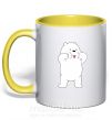 Чашка з кольоровою ручкою Обычные медведи Белый показывает язык Сонячно жовтий фото