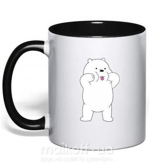 Чашка з кольоровою ручкою Обычные медведи Белый показывает язык Чорний фото