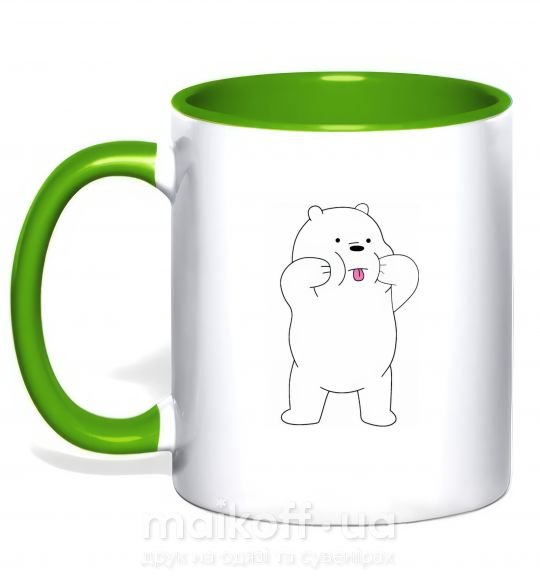 Чашка з кольоровою ручкою Обычные медведи Белый показывает язык Зелений фото