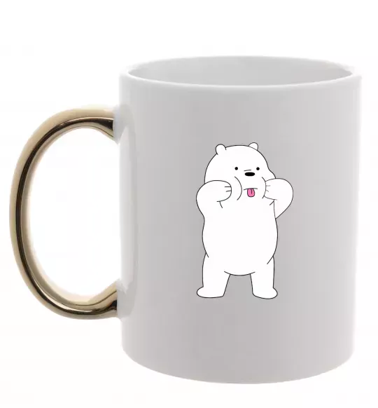 Чашка з кольоровою ручкою Обычные медведи Белый показывает язык Золото фото