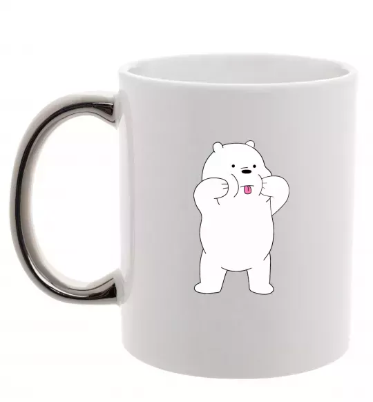 Чашка з кольоровою ручкою Обычные медведи Белый показывает язык Срібло фото