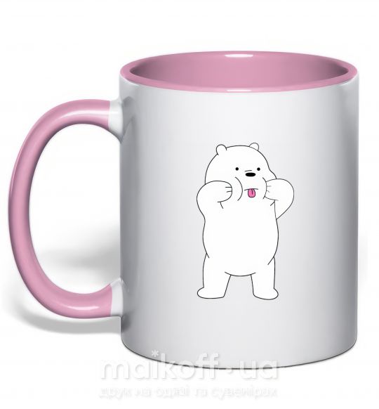 Чашка з кольоровою ручкою Обычные медведи Белый показывает язык Ніжно рожевий фото
