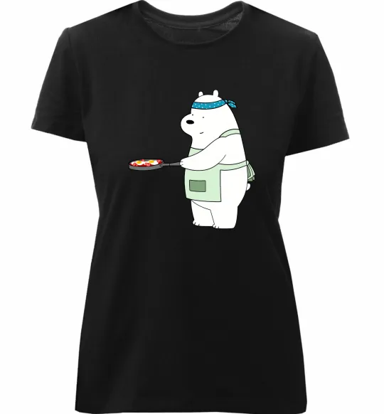 Женская премиум футболка Ведмідь Білий Черный фото