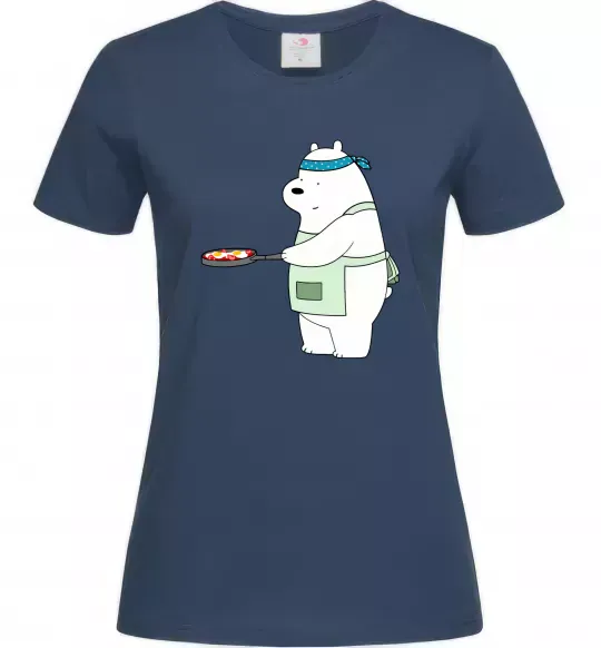 Жіноча футболка Ведмідь Білий Темно-синій фото