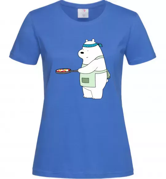 Жіноча футболка Ведмідь Білий Яскраво-синій фото