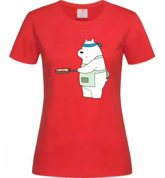 Жіноча футболка Ведмідь Білий Червоний фото