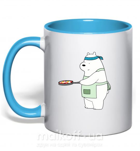 Чашка з кольоровою ручкою Обычные медведи Белый Блакитний фото
