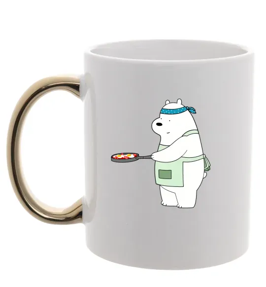 Чашка з кольоровою ручкою Ведмідь Білий Золото фото