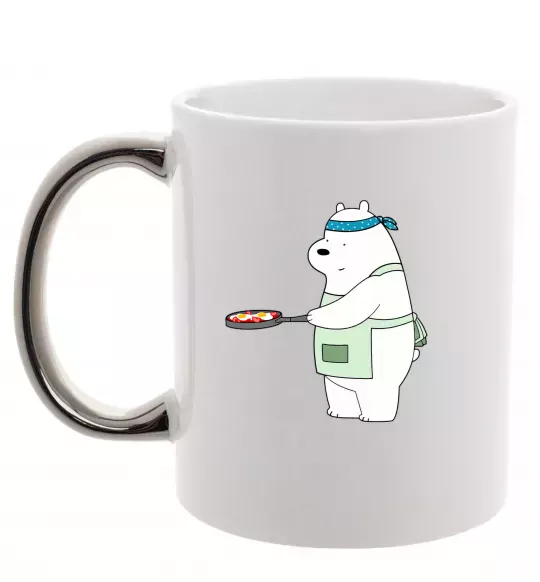 Чашка з кольоровою ручкою Ведмідь Білий Срібло фото