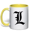 Чашка с цветной ручкой Death note L Солнечно желтый Чашка с цветной ручкой Death note L Солнечно желтый фото