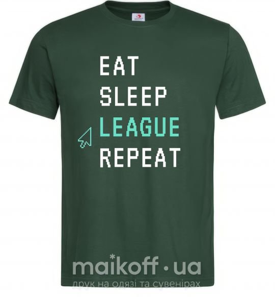 Мужская футболка eat sleep league repeat Темно-зеленый фото