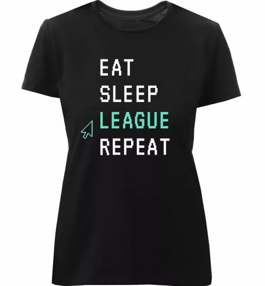 Женская премиум футболка eat sleep league repeat Черный фото