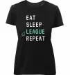 Женская премиум футболка eat sleep league repeat Черный фото