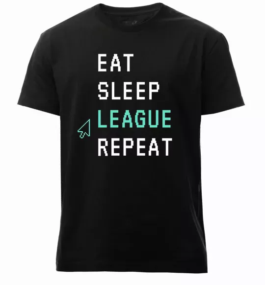 Чоловіча преміум футболка eat sleep league repeat Чорний фото