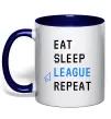 Чашка с цветной ручкой eat sleep league repeat Глубокий темно-синий фото