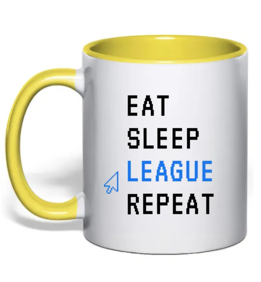 Чашка з кольоровою ручкою eat sleep league repeat Лимонний фото