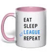 Чашка с цветной ручкой eat sleep league repeat Нежно розовый фото