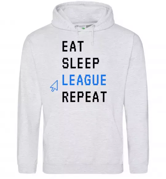 Чоловіча толстовка (худі) eat sleep league repeat Сірий меланж фото